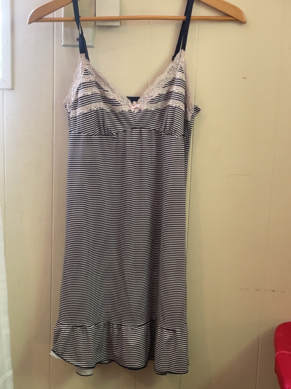 Laura Ashley Black & White Striped Lace-Trim Slip